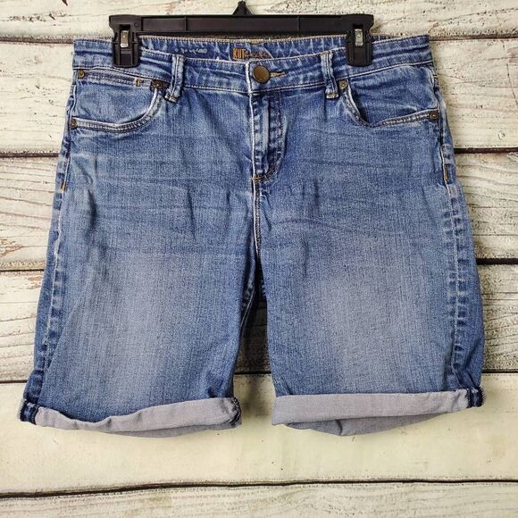 Kut from the Kloth Women’s Denim Bermuda Shorts Size 10 Rolled Cuff Medium Wash - Picture 1 of 6